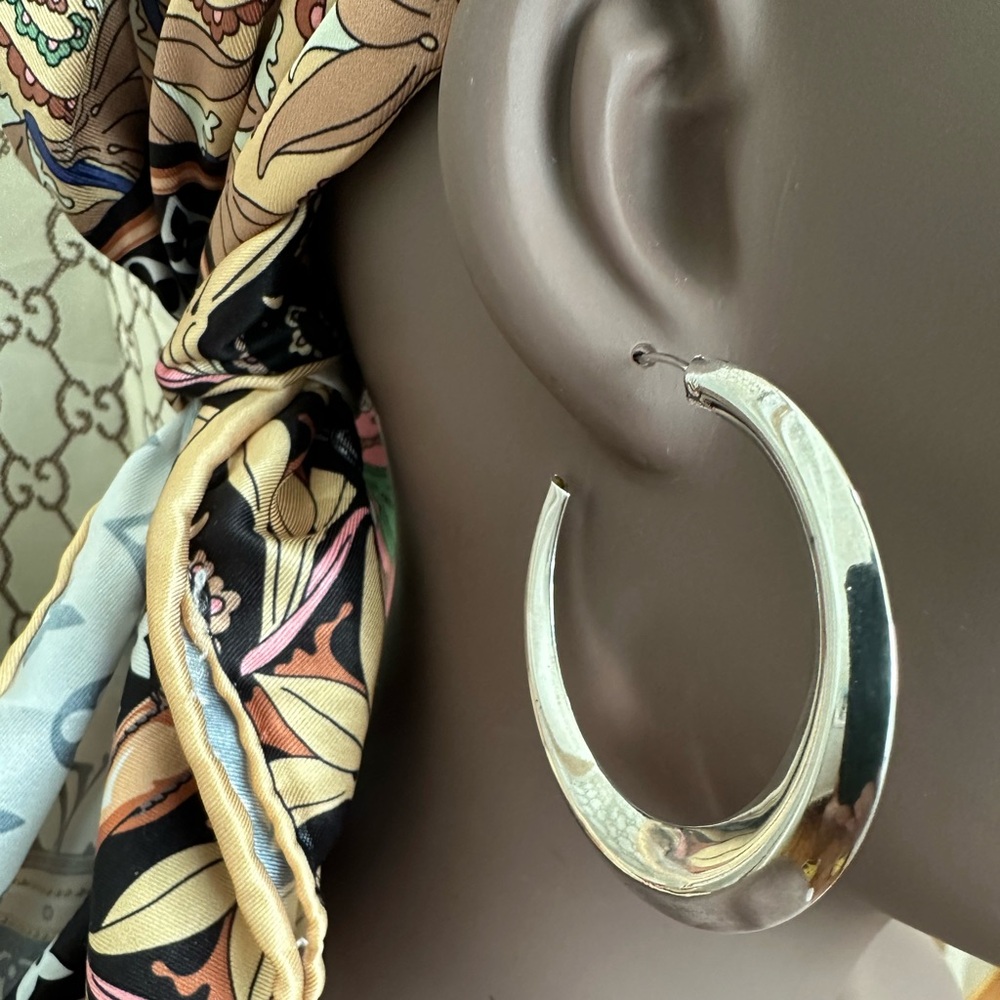 New 925 Sterling Silver Hoop Earrings 55MM
Large Silver Hoops Chunky Earrings